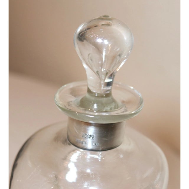 Metal Antique Denmark Hand Blown Glass Sterling Silver Glug Glug Liquor Decanter For Sale - Image 7 of 12
