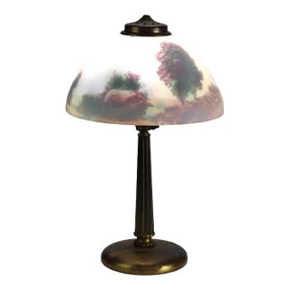 Arts & Crafts Pittsburg School Reverse Painted Landscape Table Lamp C1920 For Sale