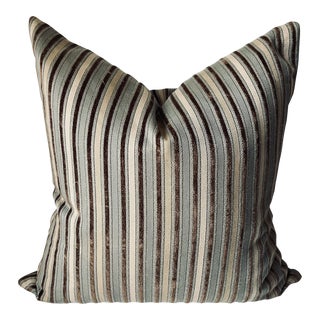 Custom Velvet Striped 18" Pillow-Feather Insert For Sale
