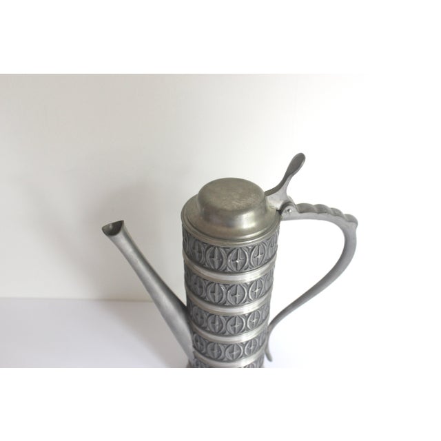 Mid 20th Century Pewter Coffee Pot, Tall Norwegian Lidded Pitcher With Black Detail and Patina, Vintage Haugrud Norway Zinn Handle For Sale - Image 10 of 10