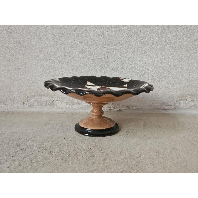 Brown Italian Hand-Painted Ceramic Cake Stand by Enzo Nesti, 1920s For Sale - Image 8 of 9