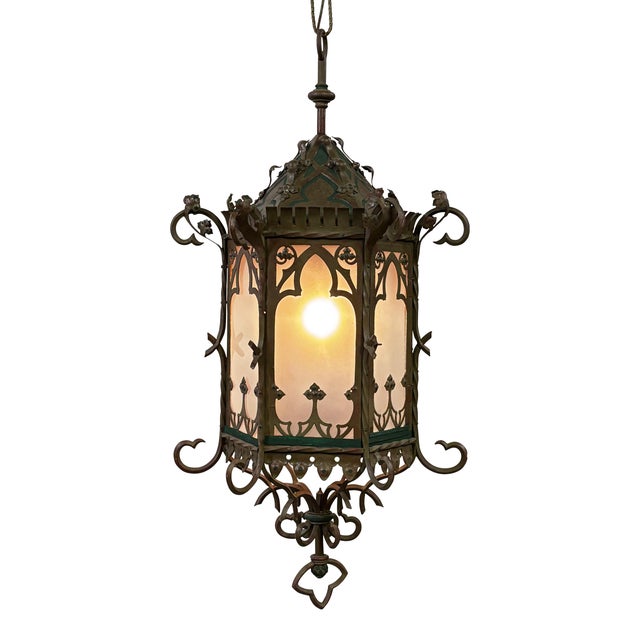 Large Antique Asian Inspired Iron and Steel Lantern, Early 20th Century For Sale - Image 4 of 10