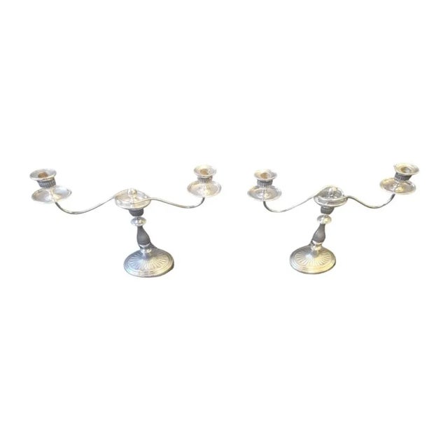 English Pair Regency Style English Silverplate Convertible One-To-Three Light Candelabra For Sale - Image 3 of 10