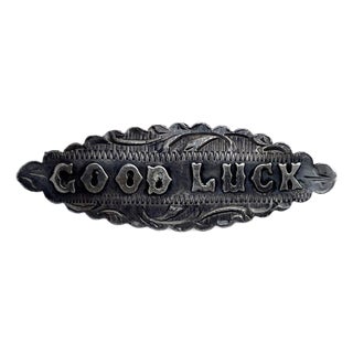 Late 19th Century Victorian Sterling Silver “Good Luck” Brooch For Sale