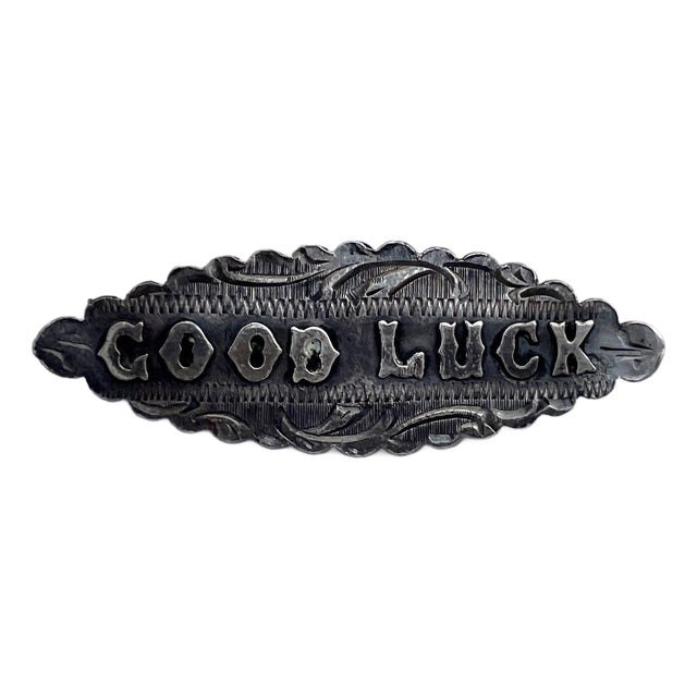 Late 19th Century Victorian Sterling Silver “Good Luck” Brooch For Sale