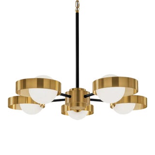 Brushed Brass With Satin Black and Matt Opal Glass Halo Ii Ceiling Light For Sale