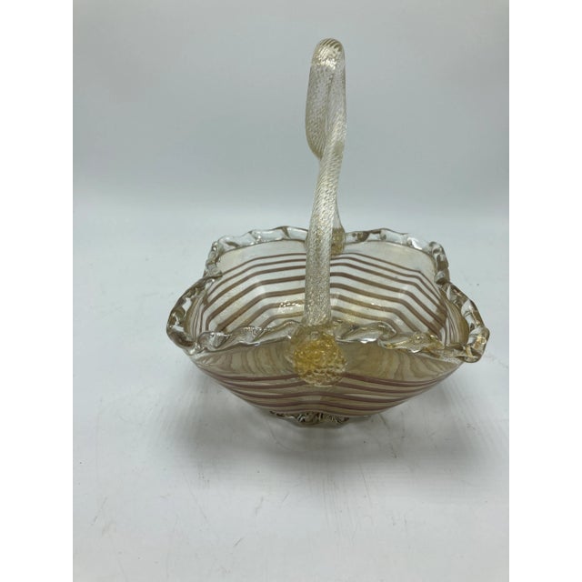 1960s Vintage Venetian Glass Basket For Sale - Image 5 of 11