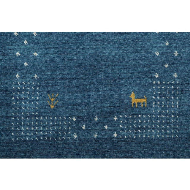 Contemporary Contemporary Pictorial Blue Wool Gift-Sized Rug by Rug & Kilim, India For Sale - Image 3 of 4