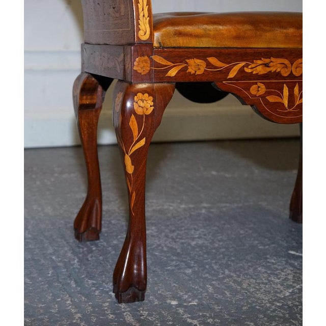 Wood Antique Dutch Marquetry Window Piano Stool with Hand-Dyed Chesterfield Seat For Sale - Image 7 of 16