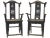 This pair antique Chinese high yoke back armchairs has a back splat adorn with nicely carved Buddhism symbol for peace and...