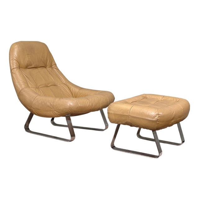 Vintage Percival Lafer Earth Chair Mp-163 Leather and Chrome Lounge Chair Ottoman For Sale