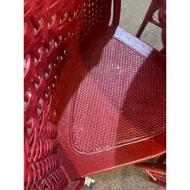 Heywood-Wakefield 1950s Heywood Wakefield Petite Round Red Dining Wicker Set For Sale - Image 4 of 8