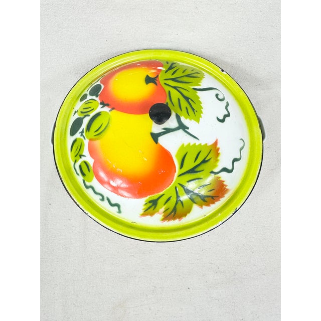 Mid-Century Modern Vintage Large “Bumper Harvest” Enamelware Lidded Pot For Sale - Image 3 of 6