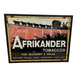 1940s Graphics of Oxen Wagon Vintage Enamel Afrikaner Tobacco Sign