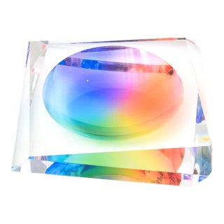 1990's Op Art Rainbow Lucite Angled Bowl Style of Victor Vasarely For Sale