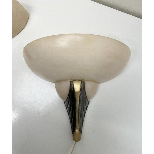 Art Deco Alabaster and Bronze Wall Sconces, 1950s, Set of 2 For Sale - Image 11 of 13