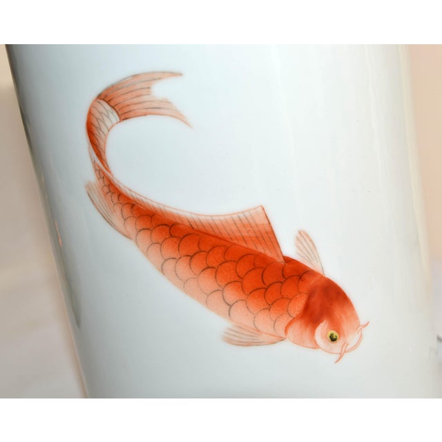 Antique White 20th Century Signed Mk Bo Jia Porcelain Iron Red, Gilt Decorated Koi Fish Vase Vessel Japan For Sale - Image 8 of 12