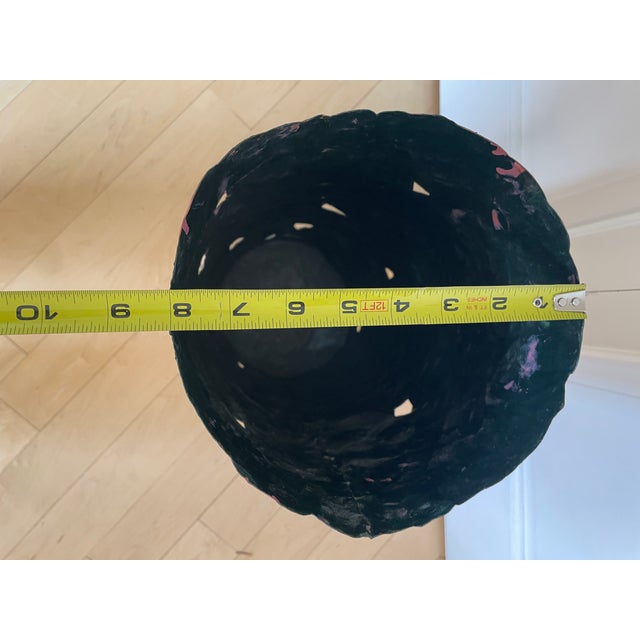 Vintage Black Metal Umbrella Stand Hand Painted Flowers Tulip and Leaves For Sale In Chicago - Image 6 of 10