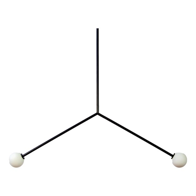 Y Pendant Medium, Black, 32in H, 3 Inch Glass Globes, by Research.Lighting, Modern, Minimal Hanging Light For Sale