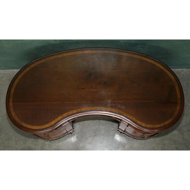 Victorian Marquetry Inlaid Hardwood Kidney Library Desk For Sale - Image 14 of 18