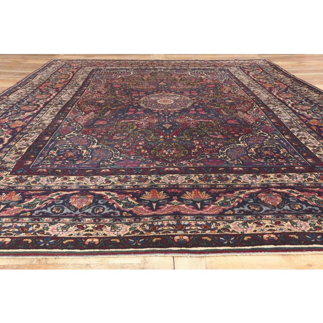 Navy Blue Antique Persian Yazd Rug, 08'10 X 13'00 For Sale - Image 8 of 10