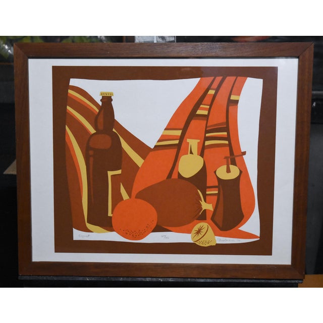 A vintage 1970 framed serigraph print, entitled "Repast" by artist Martin Friedman. The limited edition print depicts a...