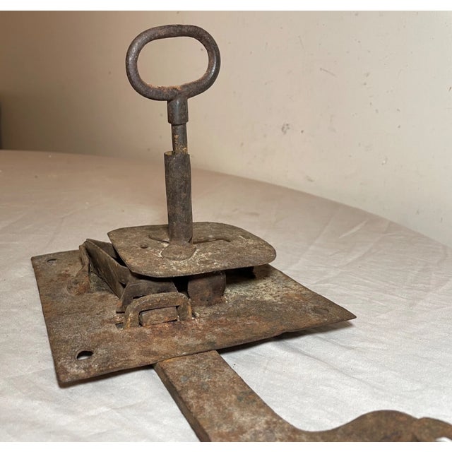 Antique 1700's Handmade Wrought Iron Skeleton Key Lock Locking Mech. Hardware For Sale - Image 12 of 13