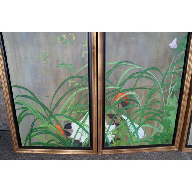 Summer Rain After Saikai Hoitsu Contemporary School Oil Painting Folding Screen For Sale - Image 11 of 18