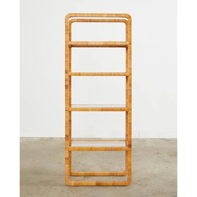 Midcentury Modern Rattan Wrapped Four Shelf Etagere Bookcase | Chairish
