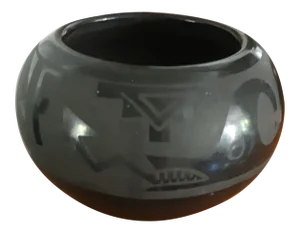 Santa Clara Black Pottery Bowl With Serpent, Signed Minnie