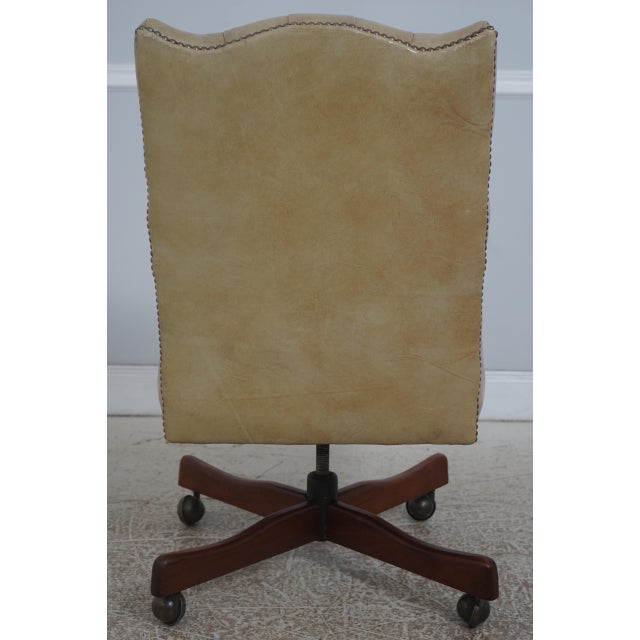 Classic Leather Tufted Rolling Desk Chair For Sale - Image 4 of 18
