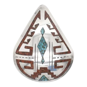 Signed HMIJ Ortega Shop Navajo Silver, Turquoise, & Coral Necklace Pendant