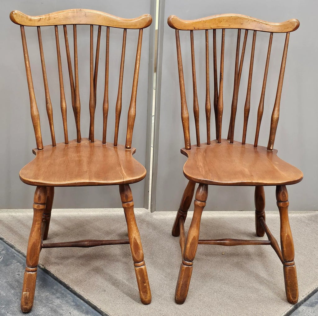 Early 20th Century Maple Fiddleback Windsor Side Chairs- Set of 2