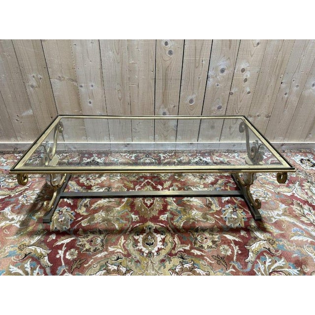 Gold-Plated Metal and Glass Coffee Table attributed to Baguès For Sale - Image 3 of 10