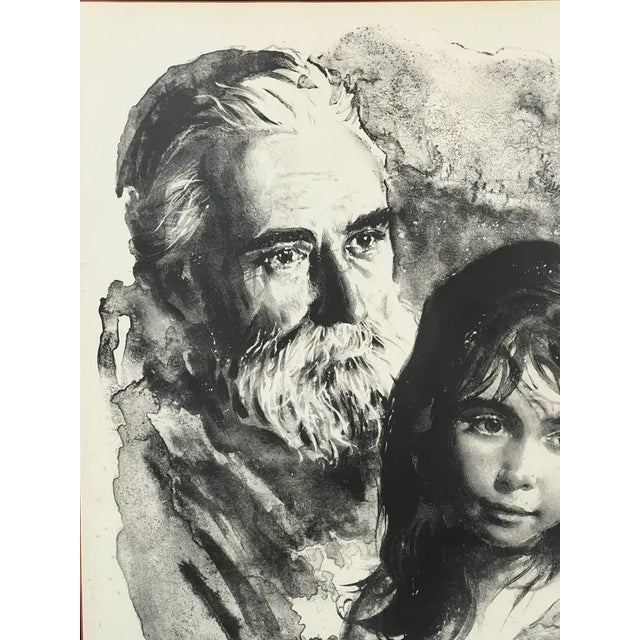 Figurative Sandu Liberman Rabbi With Young Girl Lithograph Signed, Numbered & Framed 1960's For Sale - Image 3 of 14