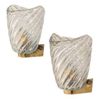 Murano Glass Wall Lamps by Venini, 1950, Set of 2 For Sale