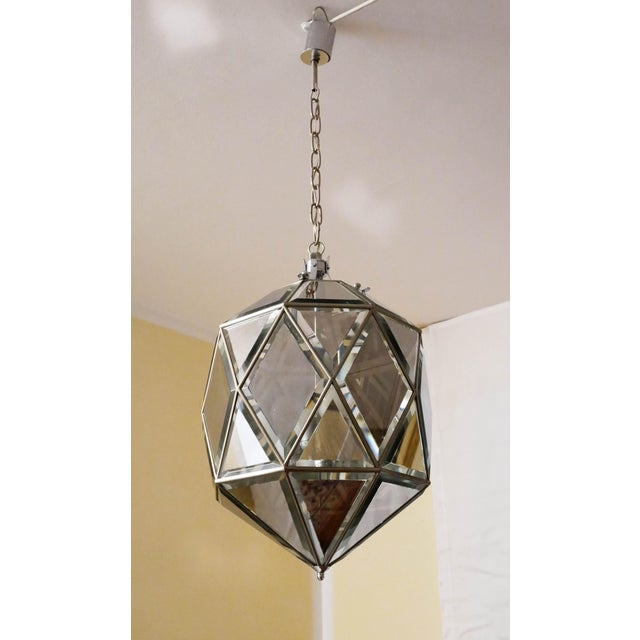 Metal Mirrored Crystal Ceiling Lamp, Italy, 1970s For Sale - Image 7 of 7