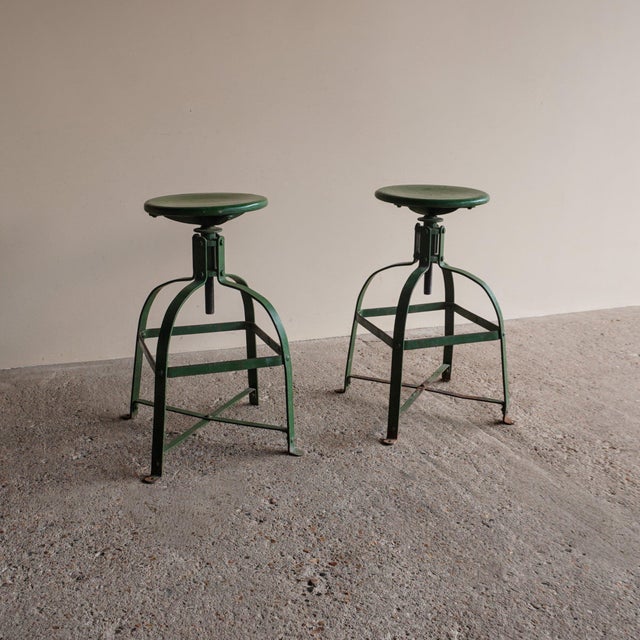 Industrial Green Stools, Set of 2 For Sale - Image 15 of 15