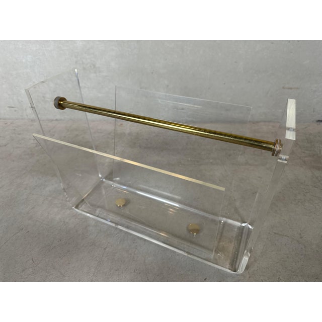 Vintage Acrylic and Brass Magazine Holder For Sale - Image 9 of 9