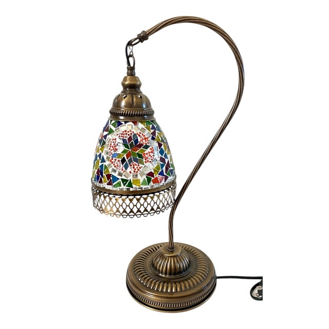Sculpture Materials Swan Neck Reading Table Lamp, Turkish Mosaic Retro Desk Light, Handmade 17.5” For Sale - Image 7 of 10