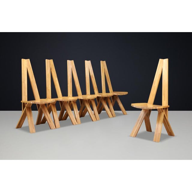 Vintage Elm Dining Chairs in the style of Pierre Chapo, 1980, Set of 6 For Sale - Image 8 of 15