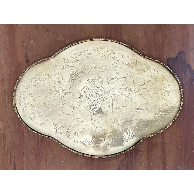 Chinoiserie Vintage Engraved Chinoiserie Brass Tray For Sale - Image 3 of 12
