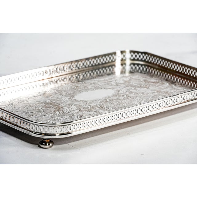 Lovely Vintage Small Silverplate Gallery Vanity Tray Luxury Home Decor For Sale - Image 4 of 11