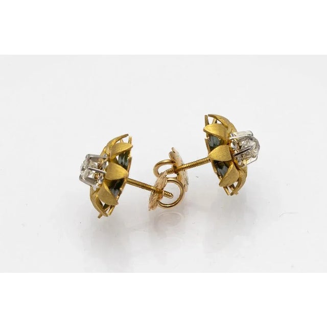 Gold Earrings with Diamonds, 1940s, Set of 2 For Sale - Image 3 of 7