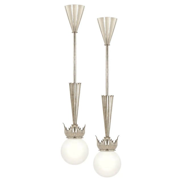 Metal Austrian Art Deco Nickel Pendant Lamps from School of Dagobert Peche, Set of 2 For Sale - Image 7 of 7