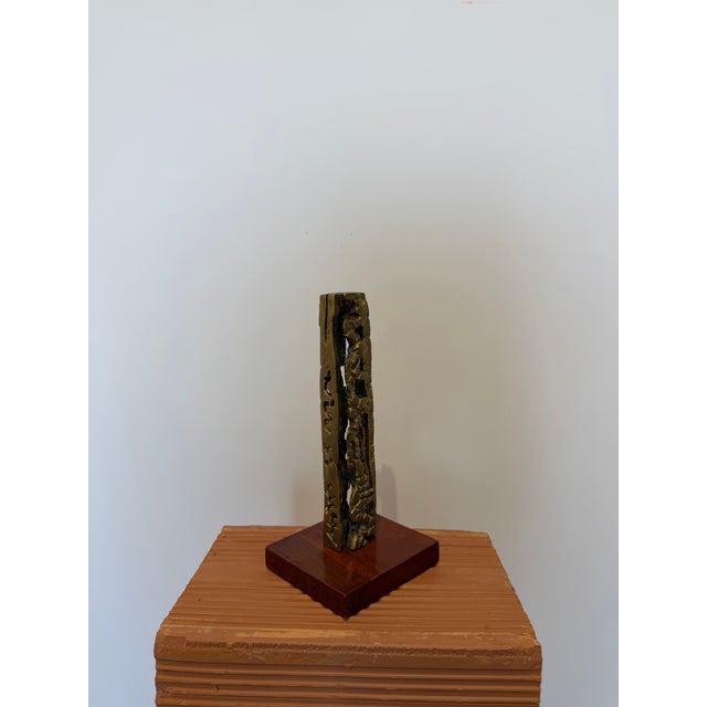 Bronze Hugo Rodrigues Abstract Brutalist Bronze Sculpture on Wood Base, Brazil 1985 For Sale - Image 8 of 16