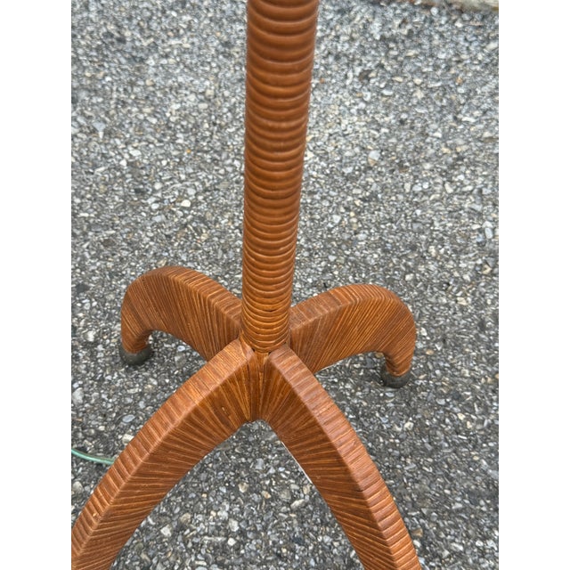 Wood Vintage Wicker and Iron Floor Lamp With Sculptural Curved Arm For Sale - Image 7 of 9