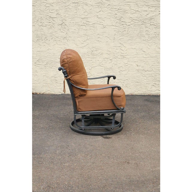 Cast Aluminum Pair Of Outdoor Swivel Lounge Chairs With Cushions For Sale - Image 18 of 18