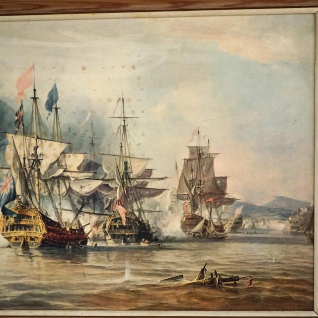 Mid Century Modern Seascape Print with Tall Mast Ships after Chambers Circa 1950’s, Framed For Sale - Image 12 of 12