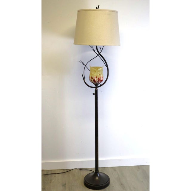 Dale Tiffany Spotted Owl Amber Art Glass Floor Lamp With Dual-Light Night Light Feature For Sale In Raleigh - Image 6 of 8